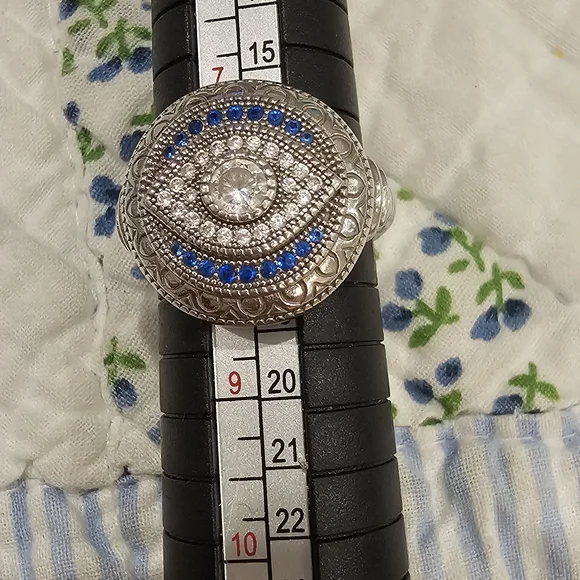 Sterling Silver .925 Eye-Inspired Ring With Blue and Clear Gemstones Size 8 - Picture 5 of 6